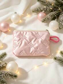 1PC Autumn/Winter Padded Wristlet Coin Purse, Cute Bow Knot Practical Handbag Makeup Bag, Fashionable Exquisite Coin & ID Storage Bag, Portable Toiletry Bag - Smooth Zipper, Halloween & Christmas Gift - Multicolor - View 13