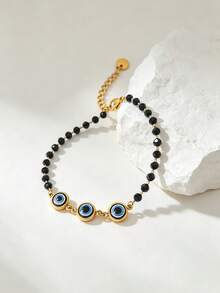 1pc Elegant Personalized Eye-Shaped Stainless Steel Chain Bracelet, Unisex Design Suitable For Daily Wear - Gold - View 8