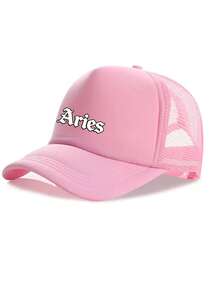 1Pc Women 12 Zodiac Signs Trucker Hat, Pink Breathable Mesh Back Baseball Cap, Adjustable Snapback Sun Hat, Party Festival Streetwear Accessory,Gift - Pink - View 18