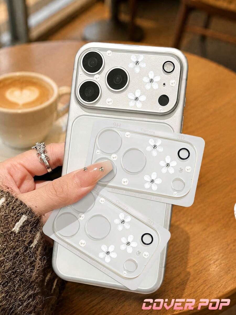 1pc Exquisite White Floral Pattern Phone Lens Protector, Compatible With Phone 17 Pro/17 Pro Max/18 Pro/18 Pro Max, Anti-Scratch Full Coverage Lens Protection, Sweet Healing Atmosphere Phone Accessory, Birthday Holiday Gift For Girls, Family And Friends