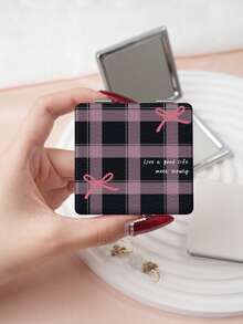 1PC Y2K Series Portable Vanity Mirror, Foldable Lightweight Ultra-Thin Convenient Hand Mirror, Durable PU Leather, Suitable For Multiple Scenarios And All People, Foldable Small Square Mirror, Pocket Mirror, Cartoon Bow Cherry Heart Plaid Pattern Design, Exquisite Delicate Foldable Structure, Durable Reliable Drop-Resistant, Easy To Carry, Handheld Makeup Mirror, 180° Flip Cover, Multi-Function Mini Mirror, Compact Mirror, Mirrors - Multicolor - View 8