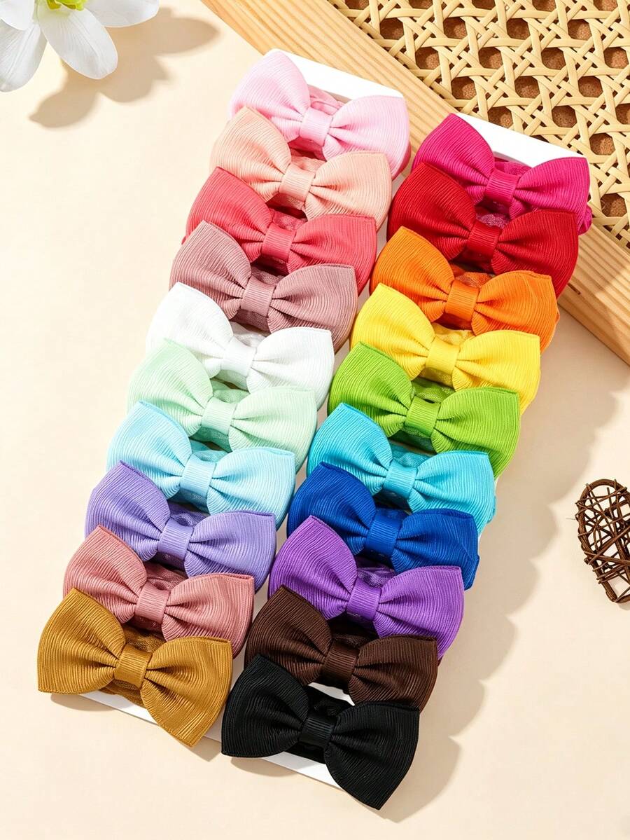 20PCS Children's Solid Color Bowknot Decorated Headbands, Versatile ...