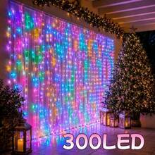 Atmospheric Battery-Powered LED Curtain String Lights, No Complex Wiring Required, 3 Light Colors Available: Colorful, Warm White, Pure White, Dense LED Beads With Hanging Curtain Design, Soft And Delicate Light With Rich Layers, Multiple Light Modes For Free Switching And Adjustment, Suitable For Bedroom Bay Windows, Floor-To-Ceiling Windows, Eaves, Pergolas, Gazebos, Patios And Terraces - Battery-operated Curtain Lights - View 14