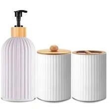 Juego de 3 accesorios de baño, incluye dispensador recargable de color mate, dispensador manual de loción/jabón, soporte para cepillo de dientes y caja de almacenamiento para cepillo de dientes y pasta de dientes, accesorios de baño para volver a la escuela EMGB - Blanco - Ver 1