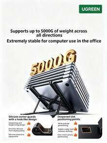 UGREEN Ergonomic Laptop Stand With 5-Level Non-Slip Design, 8 Adjustable Height Settings, And Wide Base, Suitable For Desks (Also For Dorm And Home Use) | Portable Folding Cooling Stand - View 5