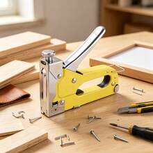 3-In-1 Heavy Duty Manual Staple Gun, Handheld Upholstery Stapler Tacker With Adjustable Force Jam-Free, Ergonomic Non-Slip Grip, No Air Compressor Required, For Woodworking Furniture Repair Picture Frame Carpet Fabric DIY Crafts - Yellow (+600 Nails) - View 6