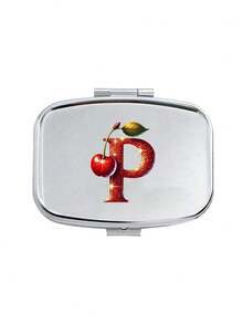 Cherry Glitter Red Letter Pattern Square Pill Box, Portable Pill Box With Compartments, Mini Metal Storage Box, Portable Jewelry Pill Box, Personalized Creative Gift, Customizable Name, Suitable For Travel, Outdoor Activities, Placing In Bags, Pockets, Can Be Used As Wedding Gift, Gift And Reception Decoration, Unique Design Decorative Travel Storage Box (Initial A-Z) - Multicolor - View 26