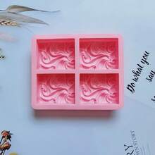 4格波浪長方形手工皂矽膠模具，DIY冷製皂模具，易脫模，耐熱矽膠，自製皂、巧克力、石膏、香氛蠟燭、翻糖烘焙模具，情人節禮物，花紋底部皂模，龜背葉、快樂樹、玫瑰矽膠模，冷製皂DIY皂模 - 粉紅色 - 查看 5