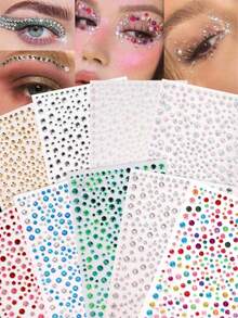 5/3/1pcs Shiny Gem Stickers, Self-Adhesive Acrylic Rhinestone Stickers, Valentine's Day Stickers, Face Gem Stickers, Glitter DIY Makeup Stickers, Music Festival Handmade Creative Stickers, Small Size, Suitable For Creative Projects - Multicolor - View 6