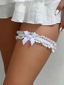 1pc Bridal Lace Bow Elastic Thigh Band, Daily Outfit Accessory, Sweet Cool Hot Girl Leg Decoration - Multicolor - View 2