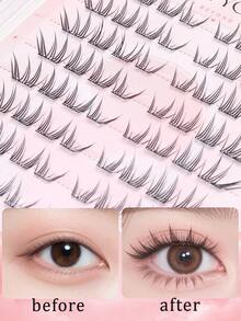 WANPIN Glue-Free Segmented False Eyelashes, Natural Style, Lightweight And Soft, Glue-Free Adhesive Lower Lashes, Easy For Beginners, Multi-Cluster Combination, Natural Wearing Effect - C - View 3