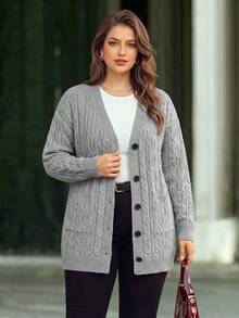 2026 New Autumn/Winter Women's Fashion Elegant Casual Commute Versatile Knit Long Cardigan Sweater - Light Grey - View 2