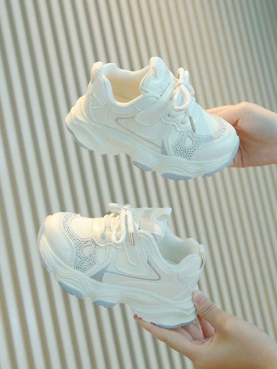 1 Pair Unisex Kids' All-Season Casual Sports Shoes With Hook-And-Loop, Versatile Comfortable Non-Slip Flat Bottom Student Sneakers - Beige - View 1