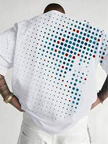 Plus Size Men's Colorful Polka Dot Print Short Sleeve T-Shirt | Loose Casual Round Neck Top, Plus Size Summer Outfit - Silver - View 2
