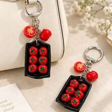 1pc/2pcs Women's Realistic Tomato Tray Resin Pendant, Half-Cut Tomato Keychain, Fun Bag Charm - Multicolor - View 5