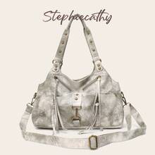 STEPHIECATHY Women's Bucket Shoulder Bag, Textured Washed PU Vegan Leather Handbag, Large Capacity, Multi-Pocket, Tote Crossbody Bag, Daily Casual Commute Travel - Multicolor - View 4