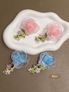 4pcs Colorful Flower BB Hair Clips Sweet Style Hair Accessories Suitable For Daily Use - Multicolor - View 6
