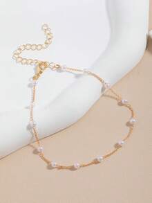 1pc Summer Pearl Beach Anklet, Personalized Bohemian Fashion Foot Jewelry - Gold - View 3