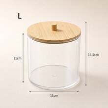 Transparent Acrylic Cotton Pad Storage Jar With Bamboo Dust-Proof Lid, Large Opening Desktop Organizer, Multiple Sizes Available, Vanity Cotton Swab Makeup Sponge Jewelry Sorting Storage Container - Multicolor - View 8