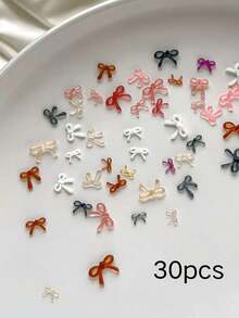 30pcs Fall Autumn Christmas Resin Transparent Bow Nail Art Charms, Multi-Color Mini 3D Bows, Gentle Autumn/Winter Maillard Color Palette, DIY Wearable Nails Nail Salon Style Versatile Nail Decorations - Multicolor - View 6