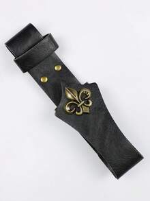 Vintage PU Leather Belt Fan Holster, Medieval Fleur-De-Lis Fan Storage Sleeve, Halloween LARP Renaissance Costume Prop - A - View 6