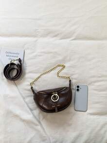 Fashion Solid Color PU Shoulder Bag, Crossbody Bag, Metal Chain Decoration, Suitable For Women Shopping, Dating, Gifts And Daily Use - Coffee - View 3