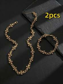 2pcs Vintage Punk Hip-Hop Cross Pendant Necklace & Bracelet Set For Men, Versatile Jewelry Accessory For Daily Wear, Party, Gathering, Date, Birthday And Other Occasions, Holiday Gift For Men - Silver - View 11