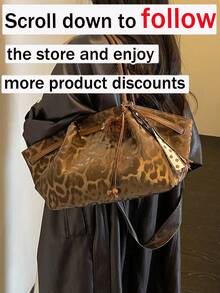 New Vintage Leopard-Print Women's Tote Bag With Charms, Fashionable Strap Accents, Shoulder Bag, Large-Capacity Handbag, Wallet - Coffee Brown - View 3