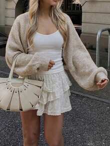 Women's Casual Cute Y2K Rib Crop Minimalist Knitted Sweater Cardigan Spring Fall Going Out Outfits Clothes Back To School Date Festival Long Sleeve - White - View 6