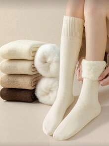 1 Pair Women's Over-The-Knee Socks, Multi-Color Options, Thick Warm Wool Blend, Solid Color Design, Classic Fashion, Suitable For Autumn/Winter, Y2K Style, Comfortable Socks - Multicolor - View 1