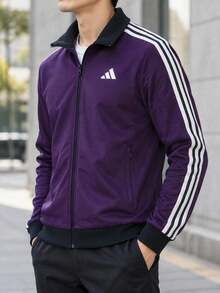 Adidas Men's 3S TRT Sports Running Fitness Training Comfortable Casual Jacket Coat KT0839 - Purple - View 1