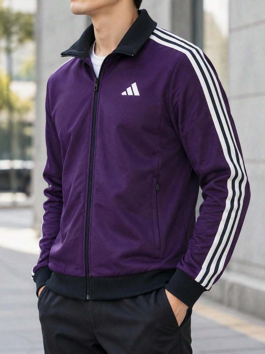 Adidas Men's 3S TRT Sports Running Fitness Training Comfortable Casual Jacket Coat KT0839 - Purple - View 1