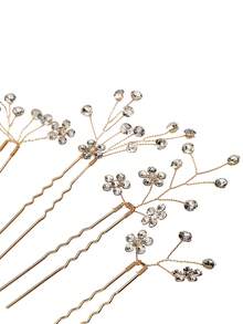5pcs/Set Plum Blossom Crystal Hair Clips, Bridal Wedding Hair Accessories - Gold - View 6