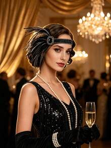 1920s Flapper Headpiece Feather Headband Accessory Roaring Headpieces Great Gatsby Headpiece - A - View 1