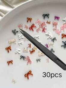 30pcs Fall Autumn Christmas Resin Transparent Bow Nail Art Charms, Multi-Color Mini 3D Bows, Gentle Autumn/Winter Maillard Color Palette, DIY Wearable Nails Nail Salon Style Versatile Nail Decorations - Multicolor - View 7