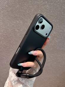 Minimalist Dopamine Black Phone Case + Wrist Strap Compatible With IPhone 18 Pro Max/18 Pro/18/17 Pro Max/17 Pro/17 Air/17/16 Pro Max/16 Pro/16/16 Plus/15/15 Pro Max/15 Pro/15 Plus/11/12/13/14 Pro Max/11 Pro/11 Pro Max/12 Pro/12 Pro Max/13 Pro/13 Pro Max/14 Pro/14 Pro Max/14 Plus Soft Shell Creative Unisex - Black + Hand Strap - View 6
