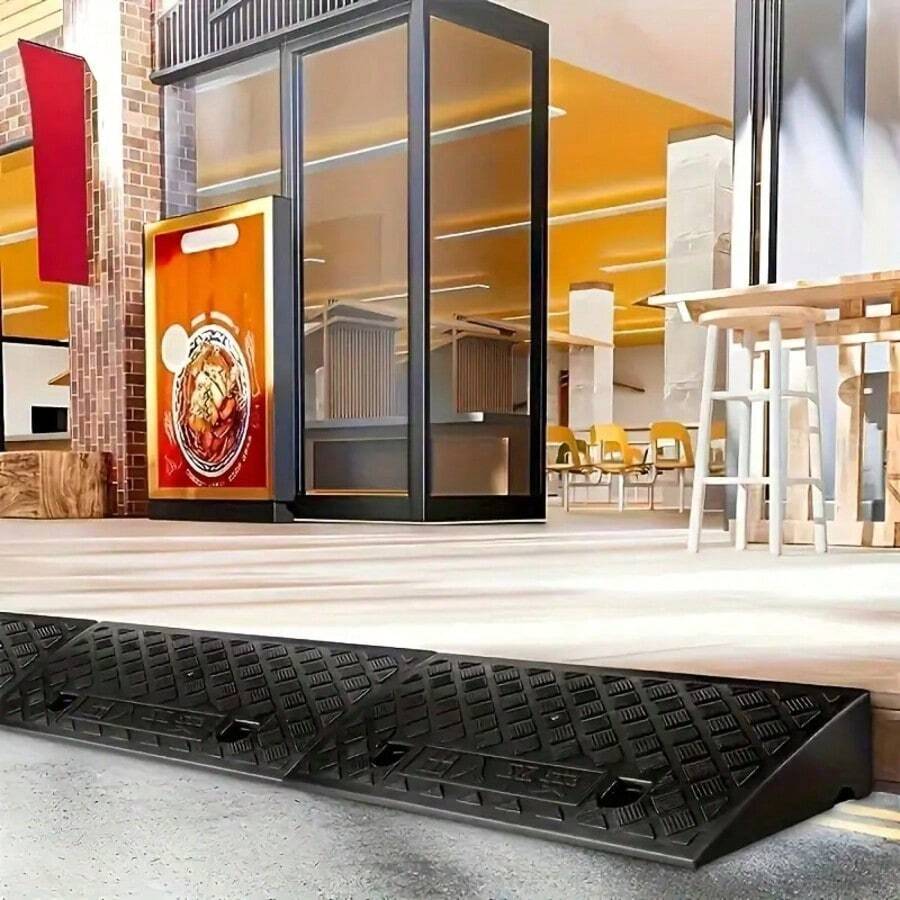 1pc Heavy Duty PE Portable Car Roadside Ramp, 9cm Height Portable Threshold Ramp, With Anti-Slip Traction Surface And Drainage Slot, Suitable For Lawn Mowers, Cars, Pets, Vehicles, Home And Outdoor Driveways, Store Entrance Threshold - A - View 1