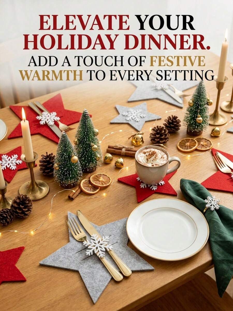 1/12-Piece Set Of Felt Star-Shaped Non-Slip Christmas Placemats, Red ...