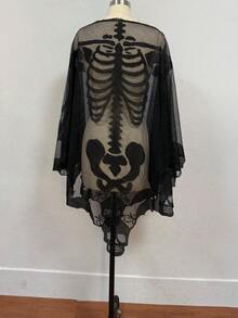 1pc Halloween Long Skeleton Rib Cage Cape Bat Cloak Anime Cosplay Costume Shawl - Multicolor - View 4