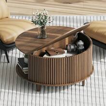 Mesa de centro redonda con almacenamiento, mesa de centro moderna de mediados de siglo con puerta corredera, mesa de centro de madera para sala de estar, mesa central pequeña de 31.5 - Negro - Ver 1