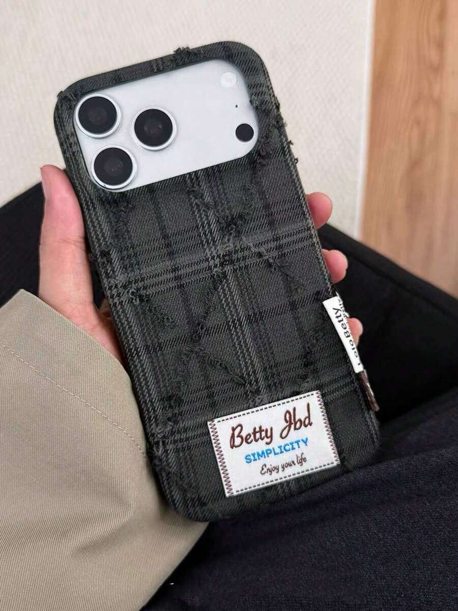 Niche Autumn/Winter New Vintage Distressed Plaid Fuzzy Phone Case Compatible With Iphone 18 Pro Max, Apple 17 Pro Max, 16, 15, Full Coverage Fluffy Plush Protective Cover For Women - Black - View 1