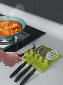 قطعة واحدة Solid Color Kitchen Spatula Holder, Plastic Material,Countertop Storage,Anti‑Oil‑Stain,For Home Kitchen,Dining Room Counter,Place Spatulas,Spoons,Lids While Cooking,Kitchen Storage,House Decorations Items,Kitchen Items,Utensil Holder Countertop - متعدد الألوان - مشاهدة 6