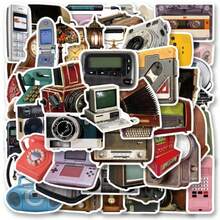 50pcs/Pack Vintage Home Appliance Graffiti Stickers, Cute Cartoon Fun Aesthetic Label Stickers, Suitable For Scrapbooking, Self-Adhesive Stationery, Cards, Envelopes, Guitars, Musical Instrument Accessories, Perfect For Halloween, Christmas, Teen Parties - Black - View 2