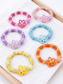 6Pcs/Set Kids Colorful Flower Beaded Bracelet, Bohemian Handmade Stretch Bracelet For Girls Party Holiday Jewelry Gift - Multicolor - View 3