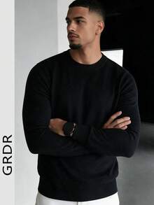 Men's Solid Black Wool Sweater, Soft And Cozy, Round Neck, Basic Casual Pullover, Layering Base Layer, Knit Jumper, Autumn/Winter - Black - View 7