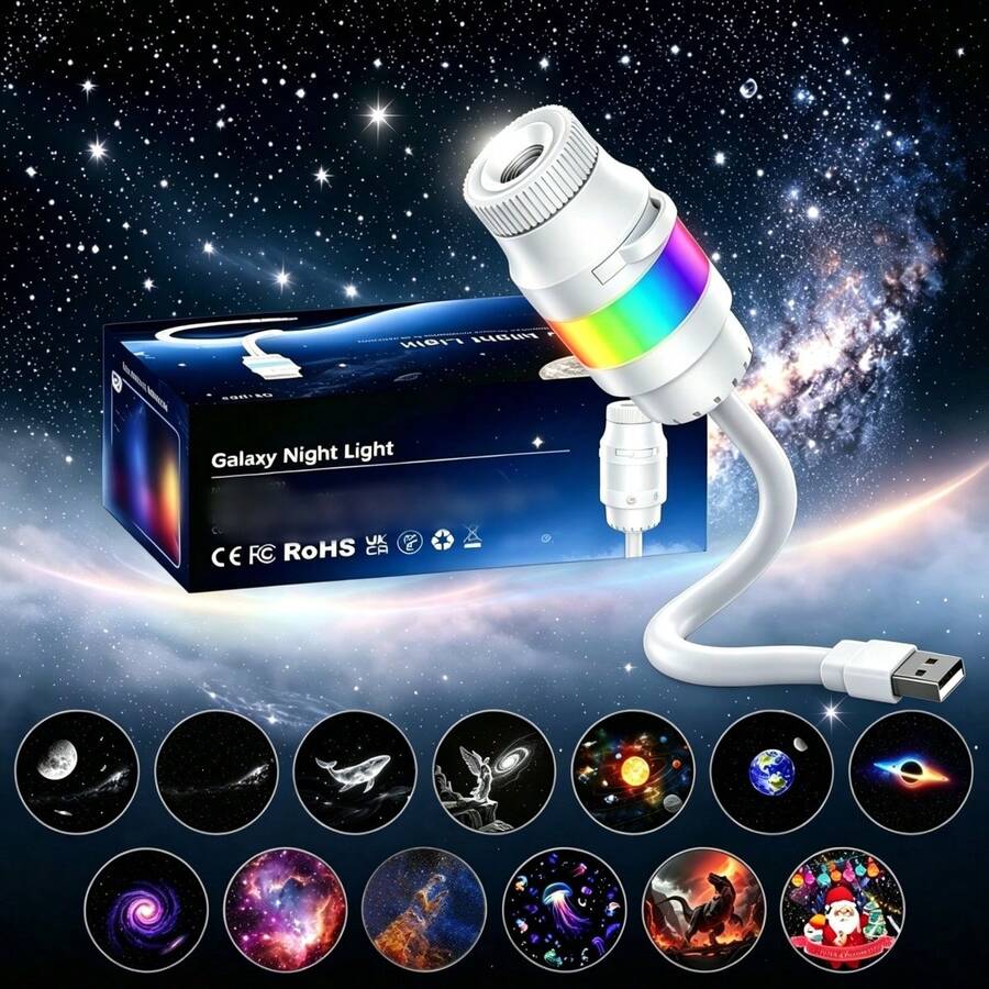 Car Roof Starry Sky Projection Light, 13 Slides USB Gooseneck Night Light, RGB Ambient Light + Focus Ring For Car Interior, 360° Bendable, Plug And Play, Suitable For Car, Home, Camping, Bedroom, Home Decor, Sleep Aid