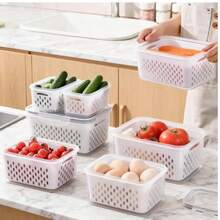 Large Capacity Fruit Storage Box With Removable Strainer Basket, Refrigerator Food Storage Container, Dishwasher , Extends Freshness Of Berries, Fruits And Vegetables - View 10