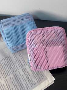 1pc Mini Macaron-Colored,Fresh-Style,High-Quality,Multi-Functional Mesh Storage Bag Features A Cute Wallet-Style Design,A Portable Cosmetic Bag,A Zippered Tissue Holder,And A Tampon Organizer For Girls.Suitable For Home,Travel,Vacation,And School Use - Multicolor - View 9