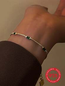 This Exquisite And Elegant 925 Sterling Silver Bracelet, Inlaid With Cubic Zirconia, Is Perfect For Daily Wear, As Well As For Banquets, Parties, Or Vacations. - Gold - View 1