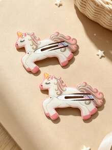 2pcs Cute Unicorn & Little Fish Pattern Oil Drop BB Clip Set, Cartoon Children's Girl Bangs & Loose Hair Clips, Side Hair Accessories - Multicolor - View 6